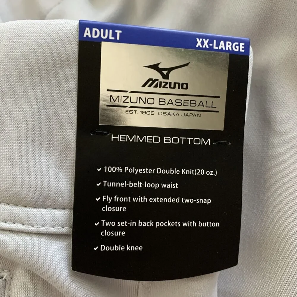 Mizuno‎ Men's Performance Gray Baseball Pants - Hemmed Bottom Adult XXL 38x36